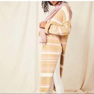 Free People Beige and White Striped Sweater
